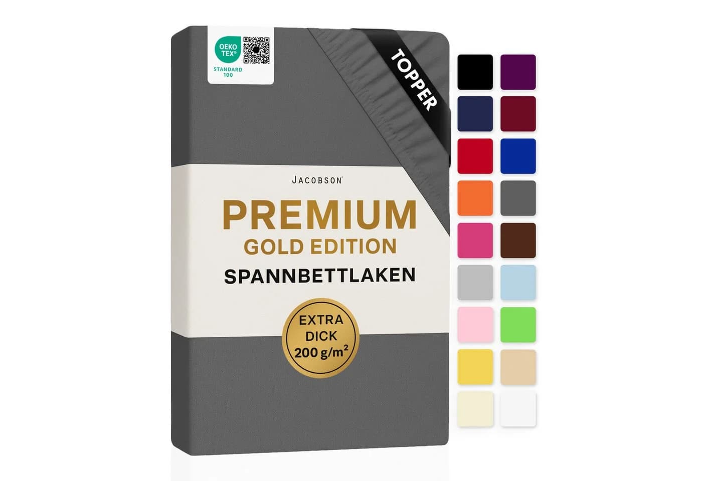 Jacobson Spannbettlaken TOPPER PREMIUM 200 g/m² Jersey Grau - Bild 2
