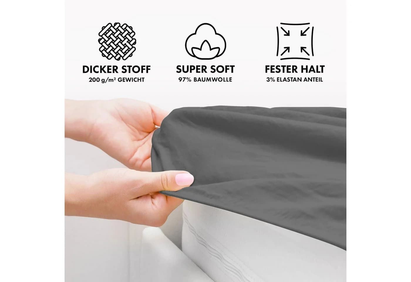 Jacobson Spannbettlaken TOPPER PREMIUM 200 g/m² Jersey Grau - Bild 4