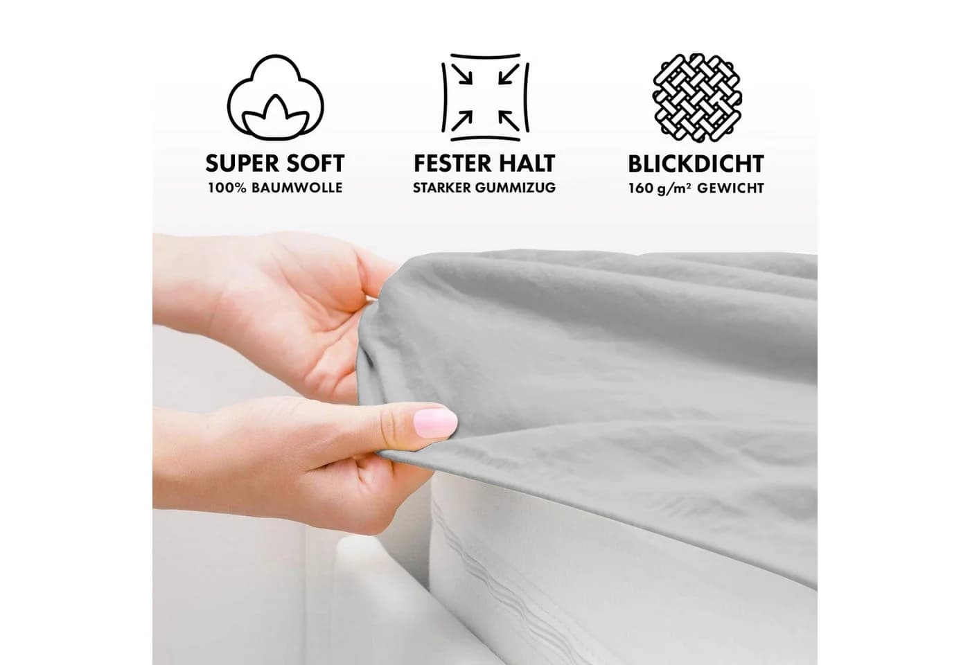 Jacobson Spannbettlaken 100% Baumwolle Jersey Grau/Silber - Bild 3