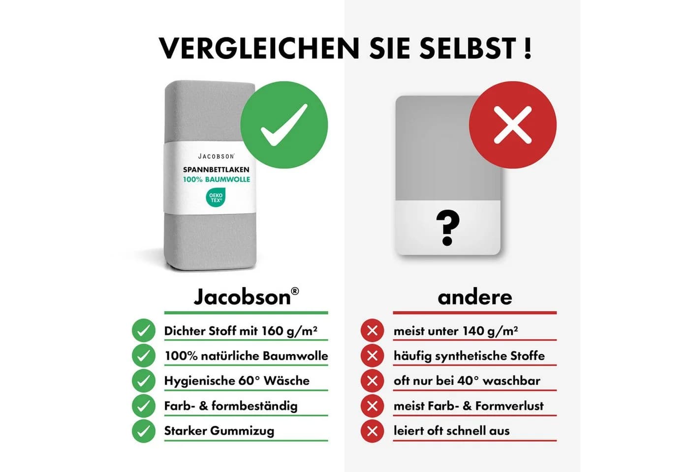 Jacobson Spannbettlaken 100% Baumwolle Jersey Grau/Silber - Bild 5