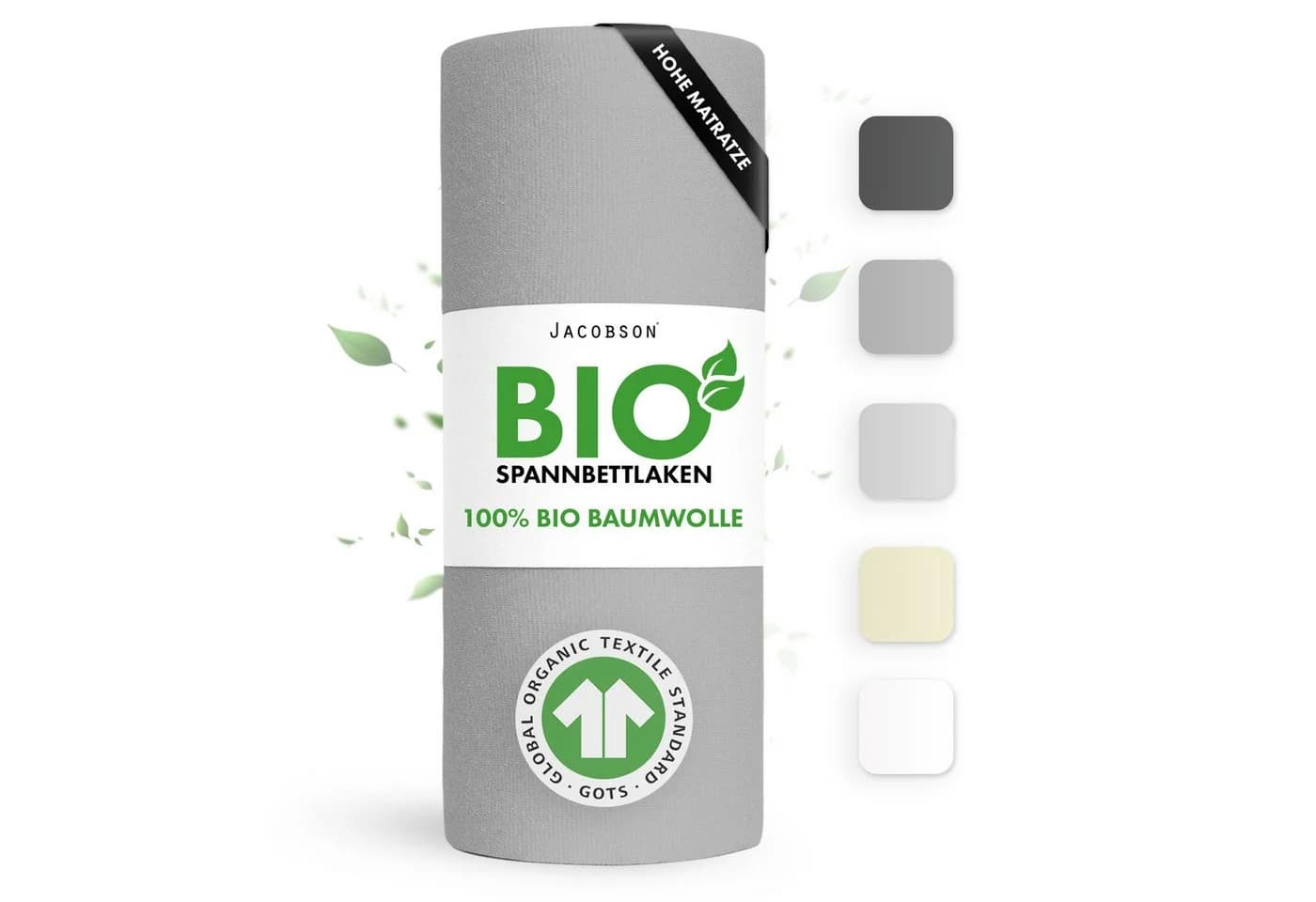 Jacobson Spannbettlaken BIO Jersey Grau 100% Baumwolle GOTS - Bild 2