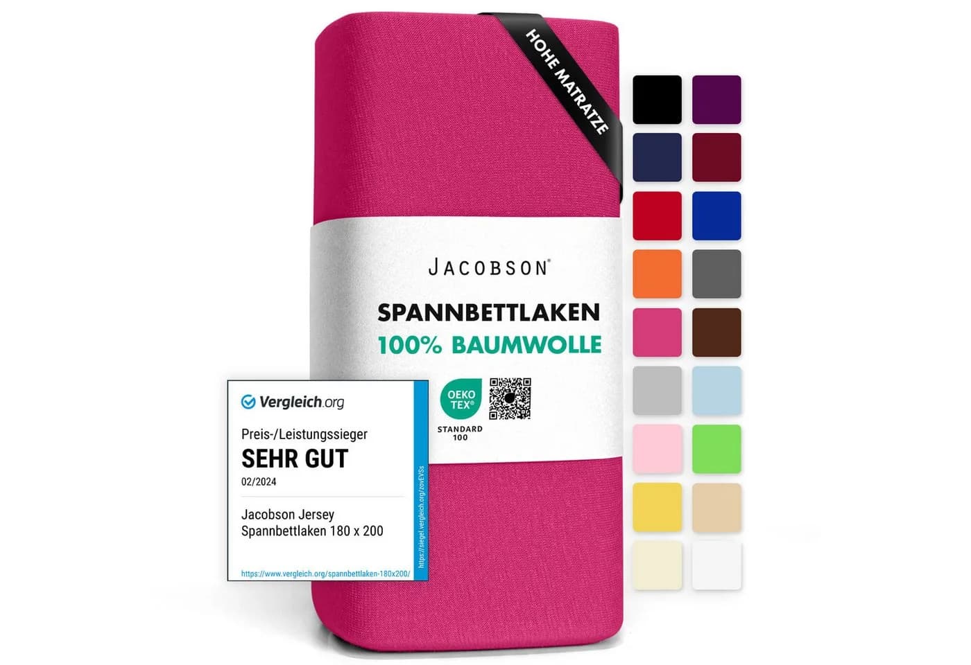 Jacobson Spannbettlaken BOXSPRING & ÜBERLÄNGE Rosa 100% Baumwolle Jersey - Bild 2