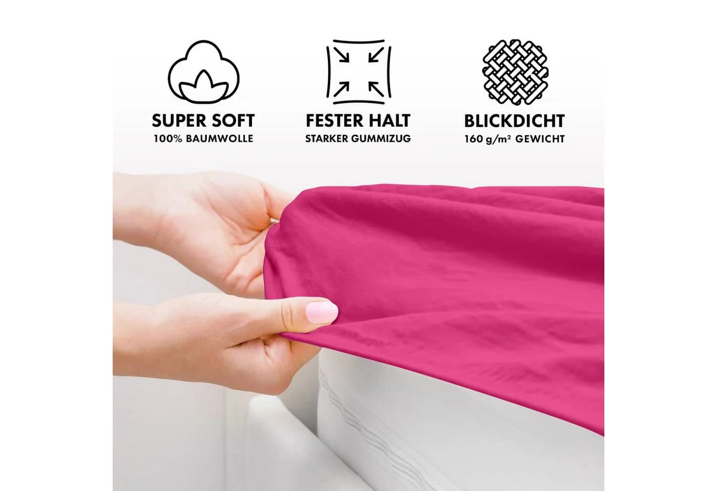 Jacobson Spannbettlaken BOXSPRING & ÜBERLÄNGE Rosa 100% Baumwolle Jersey - Bild 3