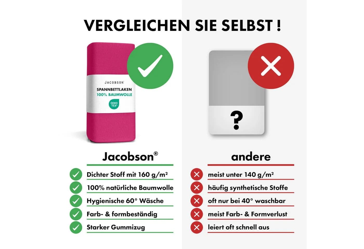 Jacobson Spannbettlaken BOXSPRING & ÜBERLÄNGE Rosa 100% Baumwolle Jersey - Bild 5