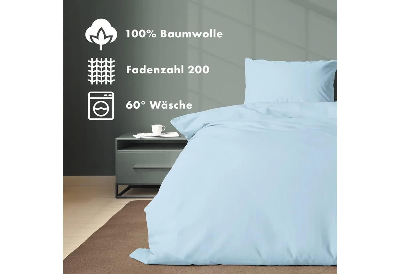 Jacobson Bettwäsche Set 100% Baumwolle Perkal Hellblau - Bild 3