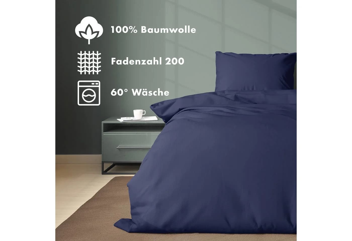 Jacobson Bettwäsche Set 100% Baumwolle Perkal Blau - Bild 3