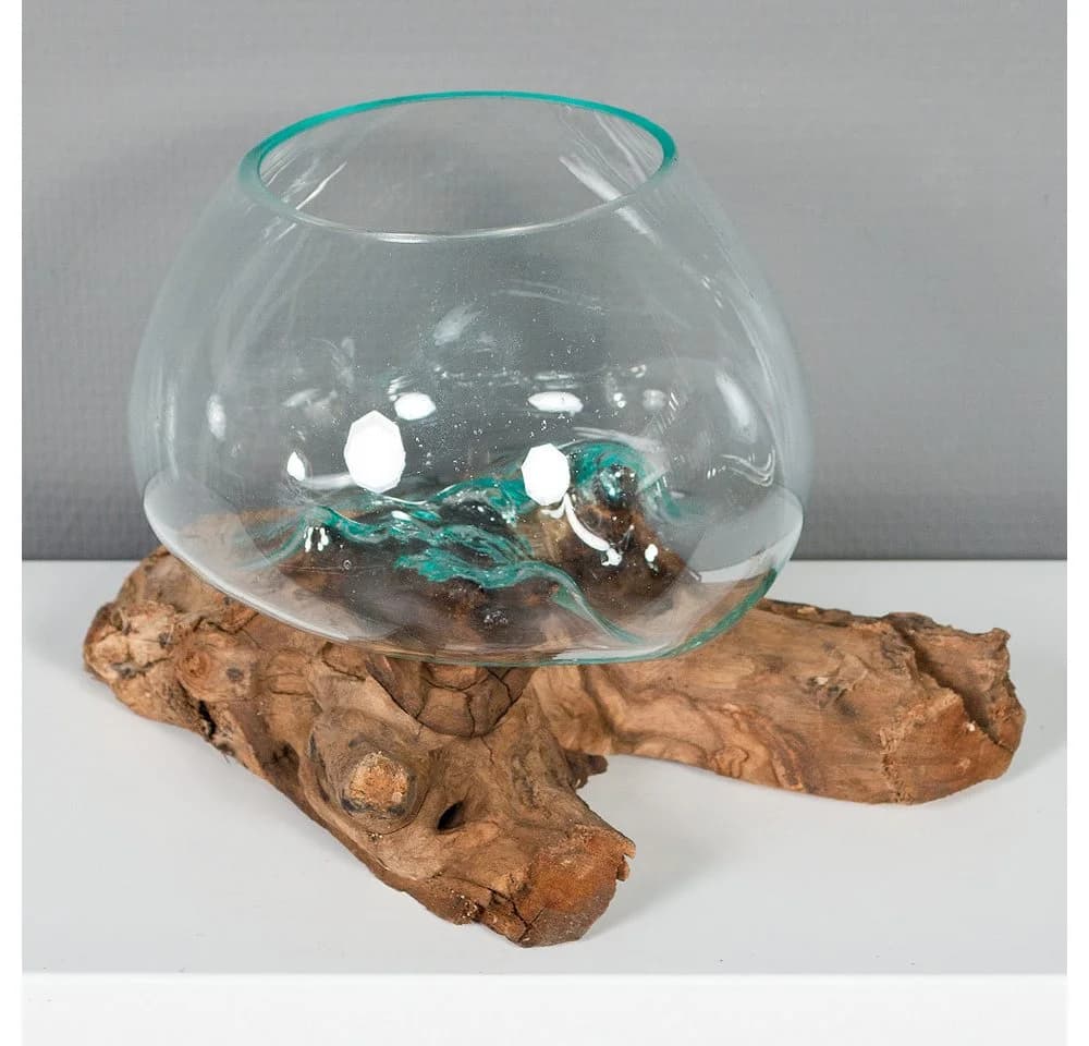 LebensWohnArt Dekoobjekt DROP Glas Teak Natural Handarbeit
