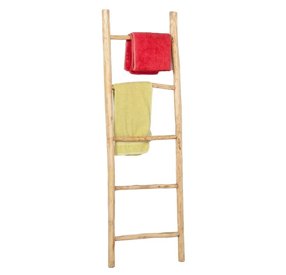 LebensWohnArt Deko-Leiter KEPALA ca. H150cm Natural Teak Handtuchhalter Kleiderständer