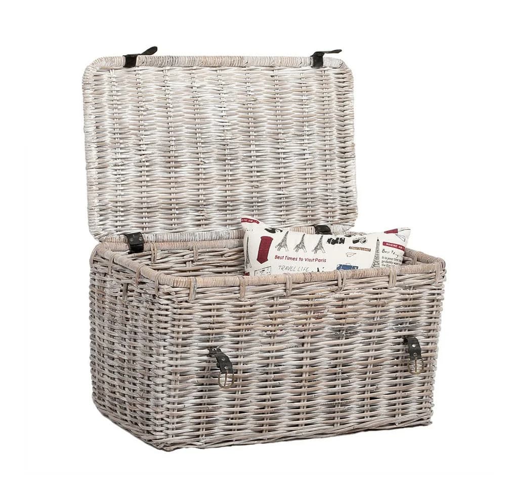 LebensWohnArt Rattan Truhe RESSY White Wash