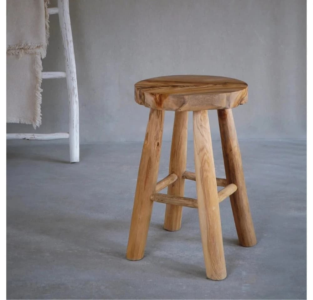 LebensWohnArt Sitzhocker Teak Hocker KANSAS Natural 45cm Beistelltisch - Bild 3