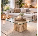 LebensWohnArt Couchtisch Teak NICO Natural inkl. Glasplatte 70x70cm Bild 2