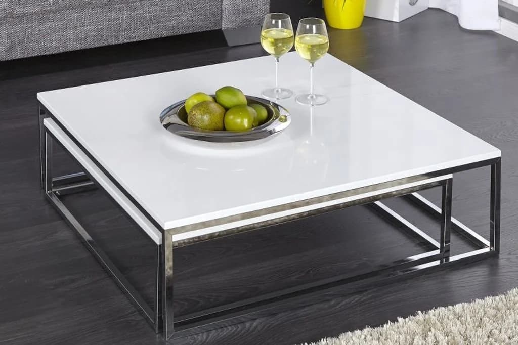 LebensWohnArt Couchtisch 2er Set MENTO Weiss Hochglanz Edelstahl - Bild 4