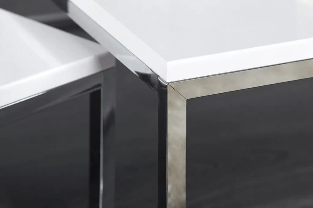 LebensWohnArt Couchtisch 2er Set MENTO Weiss Hochglanz Edelstahl - Bild 5