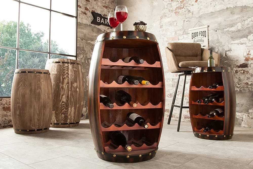 LebensWohnArt Weinregal BOTELLA 80cm braun Weinfass Pinienholz