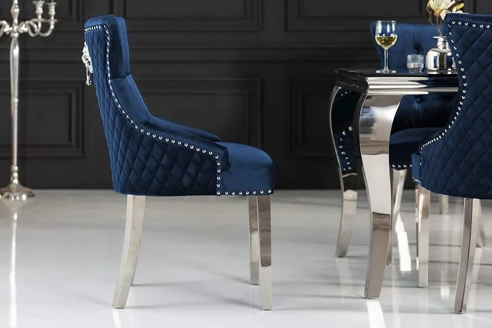 LebensWohnArt Stuhl LEON Samt blau mit Löwenkopf-Griff Chesterfield - Bild 3