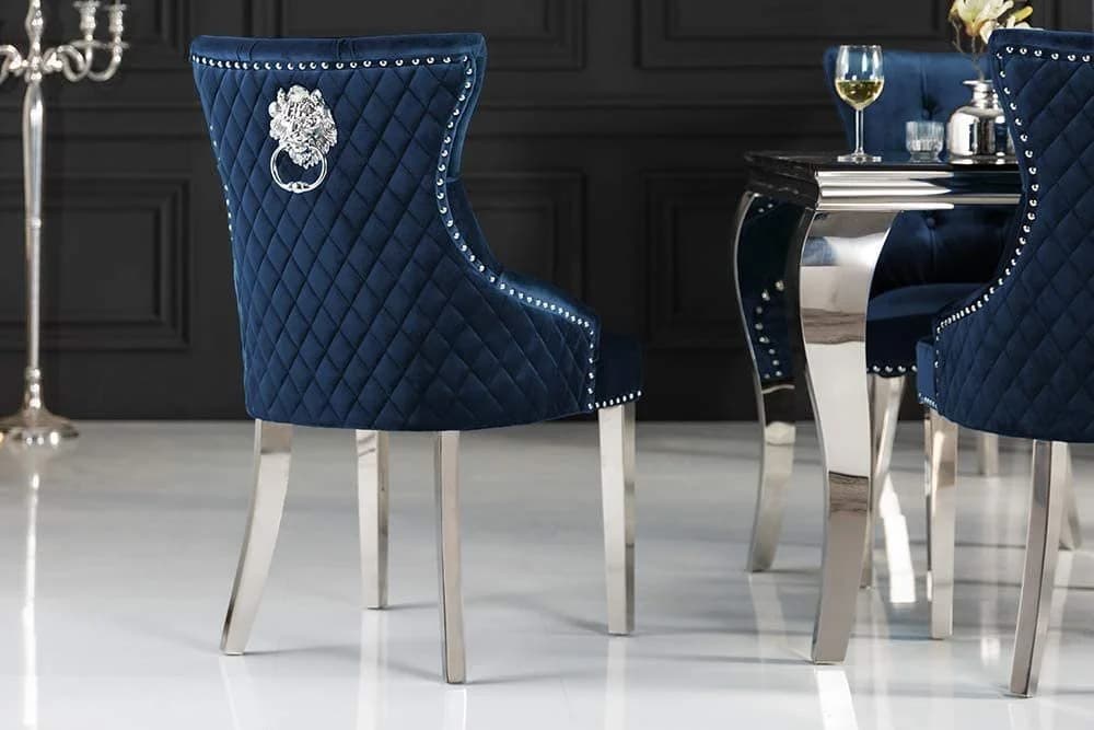 LebensWohnArt Stuhl LEON Samt blau mit Löwenkopf-Griff Chesterfield - Bild 5