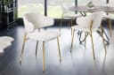 LebensWohnArt Stuhl MODA Weiss Bouclé Goldene Metallbeine Modern Bild 1