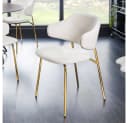 LebensWohnArt Stuhl MODA Weiss Bouclé Goldene Metallbeine Modern Bild 2
