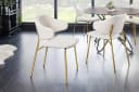 LebensWohnArt Stuhl MODA Weiss Bouclé Goldene Metallbeine Modern Bild 3