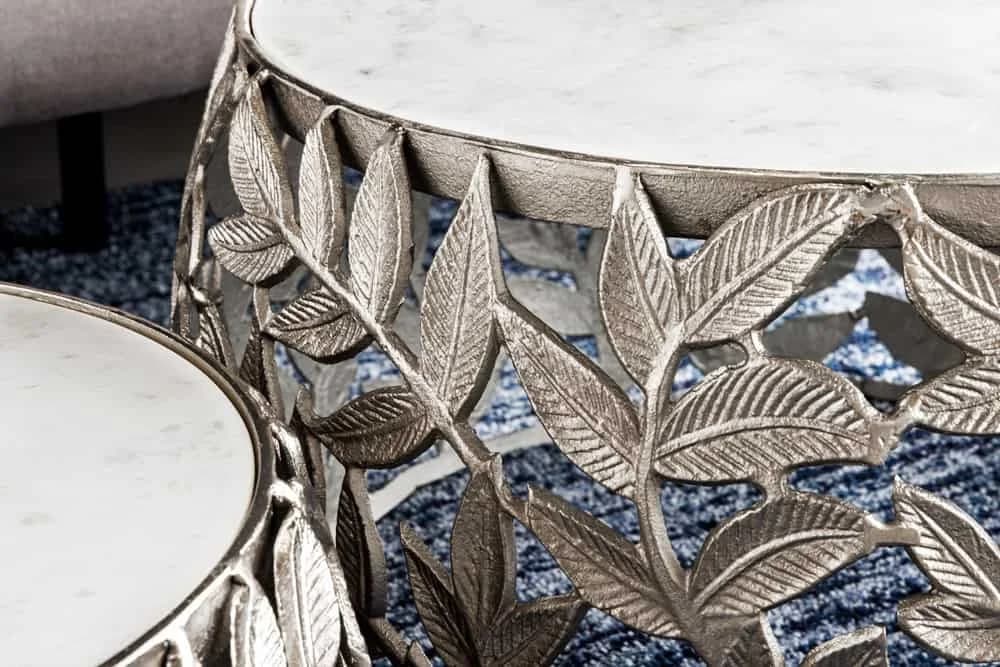 LebensWohnArt RIXOS-Leaf Couchtisch-Set 2-tlg. Marmor Silber - Bild 5