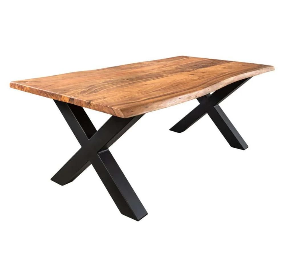 LebensWohnArt Couchtisch ARBOL Massivholz Akazie Baumkante X-Gestell - Bild 2