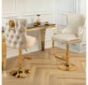 LEON Barstuhl - Samt & Edelstahl - Beige/Gold - Höhenverstellbar Bild 1