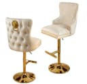 LEON Barstuhl - Samt & Edelstahl - Beige/Gold - Höhenverstellbar Bild 2