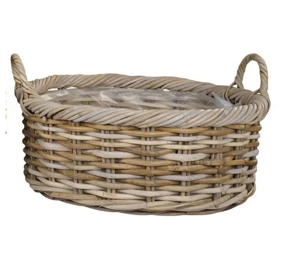 LebensWohnArt Pflanzschale Rattan NORDERNEY Grau mit Griffen - Bild 2