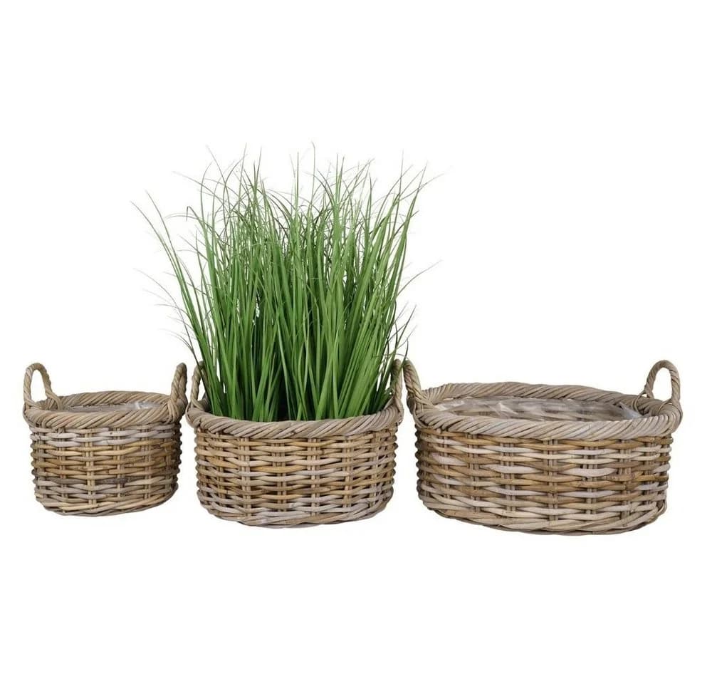 LebensWohnArt Pflanzschale Rattan NORDERNEY Grau mit Griffen - Bild 5