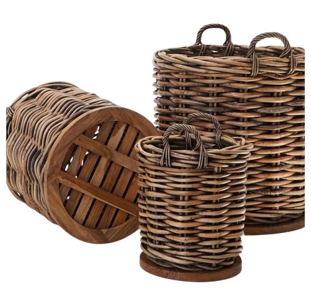 LebensWohnArt Dekokorb CESTINO Braun Rattan mit Teakboden - Bild 2
