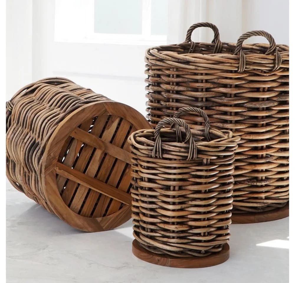 LebensWohnArt Dekokorb CESTINO Braun Rattan mit Teakboden - Bild 3