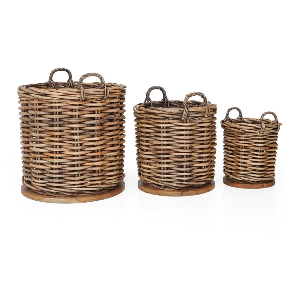 LebensWohnArt Dekokorb CESTINO Braun Rattan mit Teakboden - Bild 4
