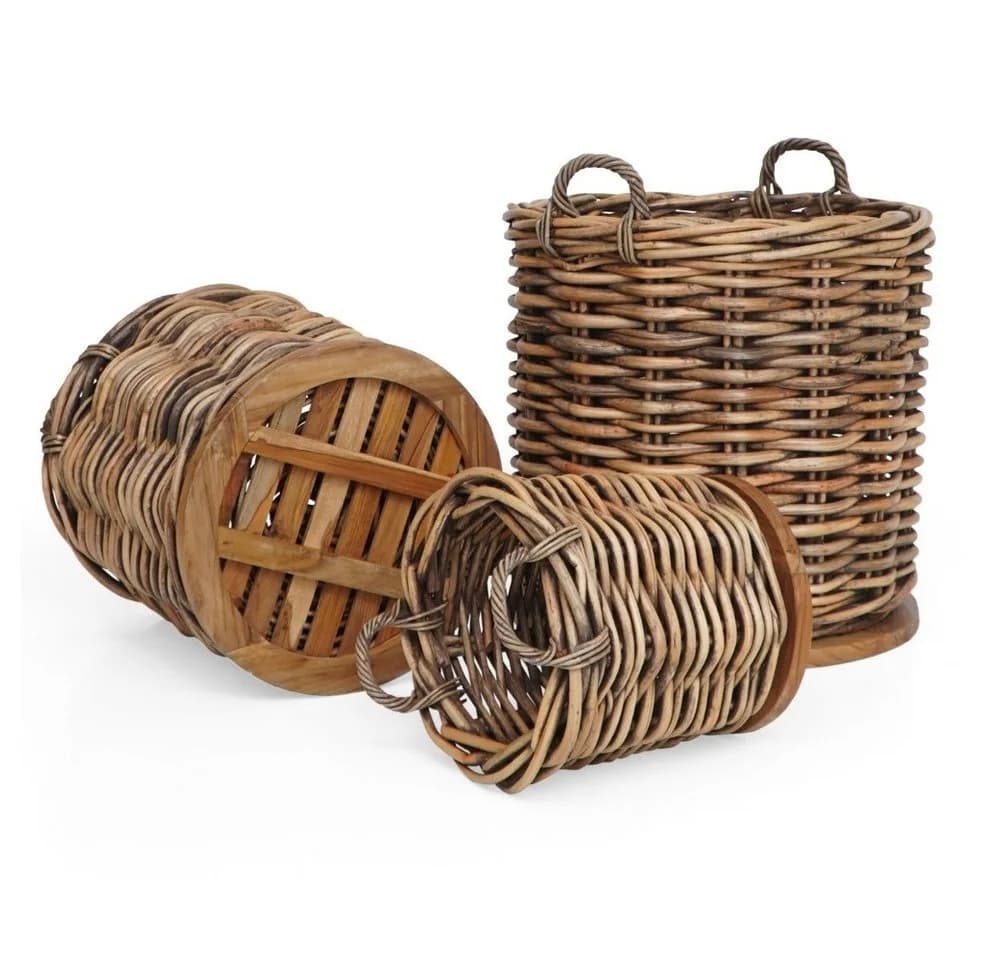 LebensWohnArt Dekokorb CESTINO Braun Rattan mit Teakboden - Bild 5