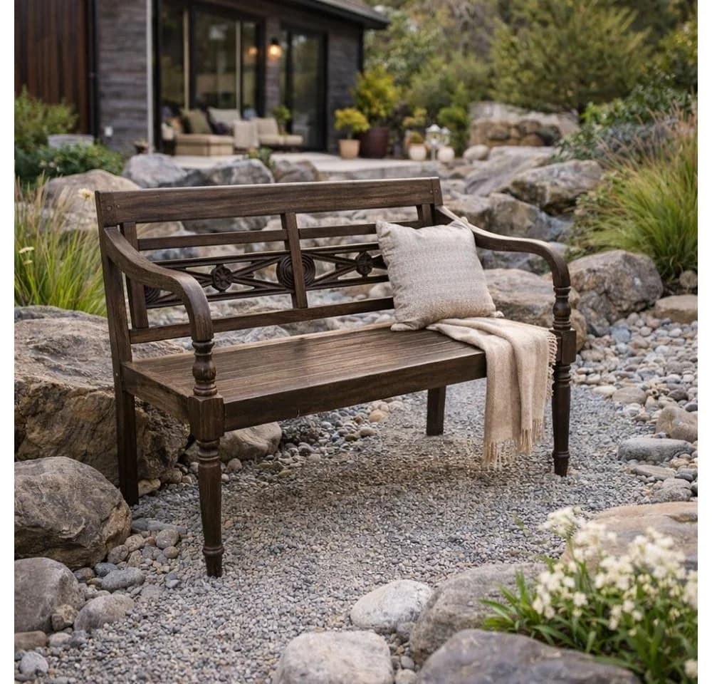 LebensWohnArt Sitzbank CHRISTOS Massive Teakholz 100cm Braun Outdoor - Bild 2