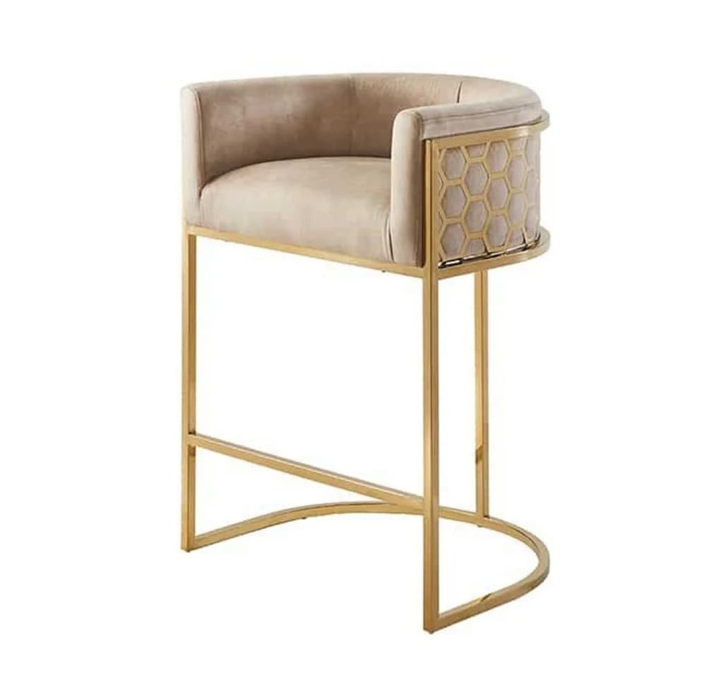 LebensWohnArt Barhocker LEGANZA Beige Samt Gold Edelstahl - Bild 2