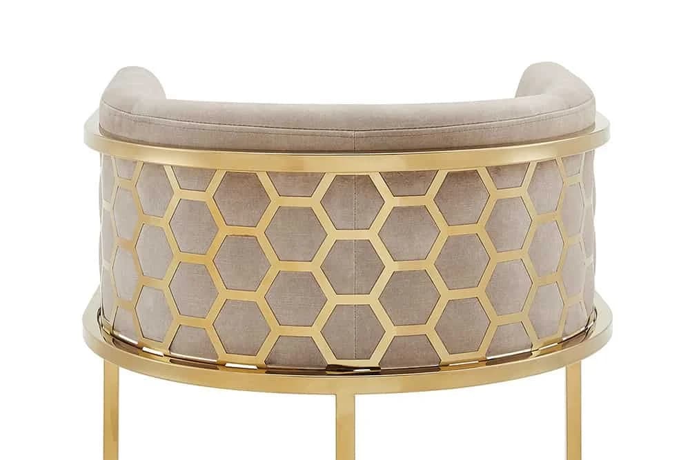 LebensWohnArt Barhocker LEGANZA Beige Samt Gold Edelstahl - Bild 5