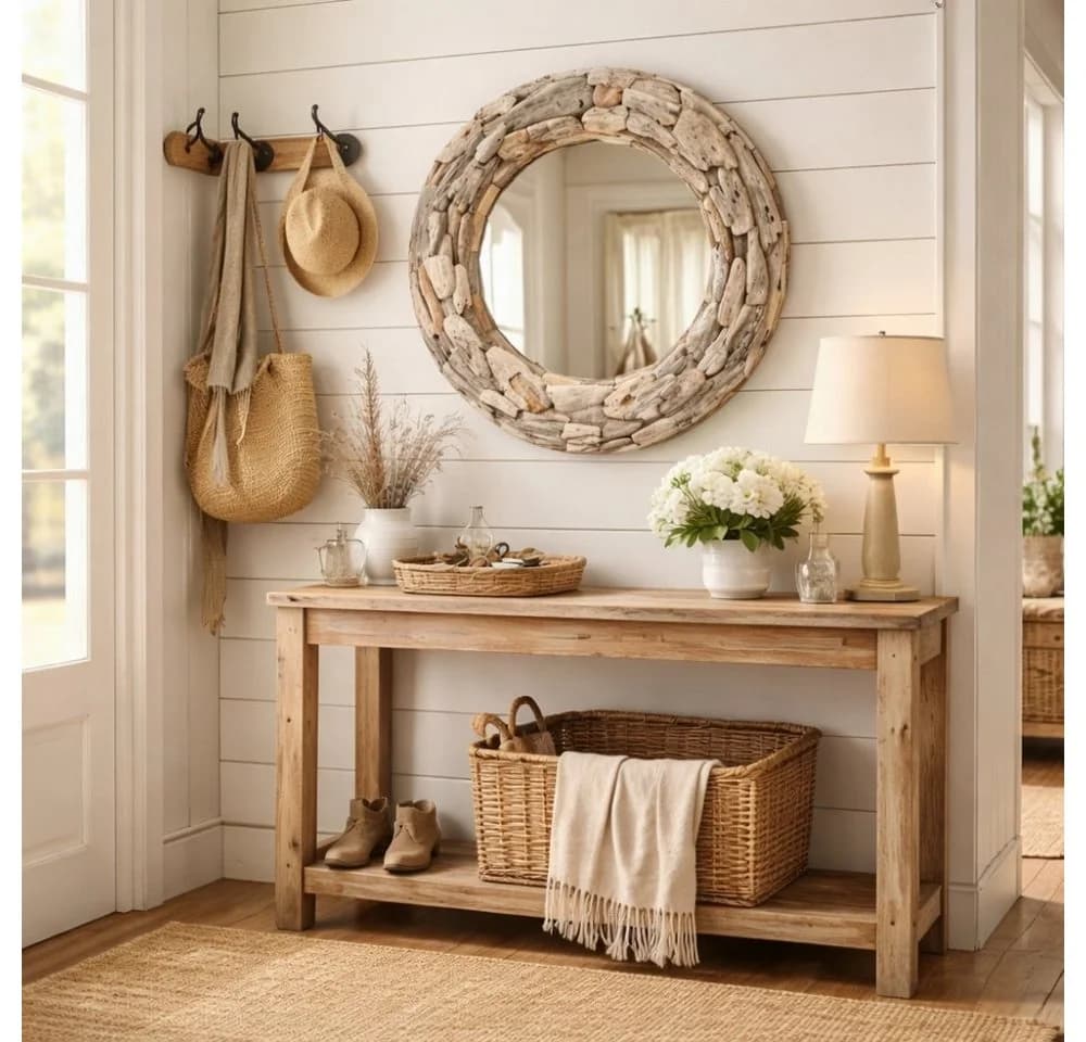 LebensWohnArt Wandspiegel MOSAIK Treibholz Rund Grau-Braun - Bild 5