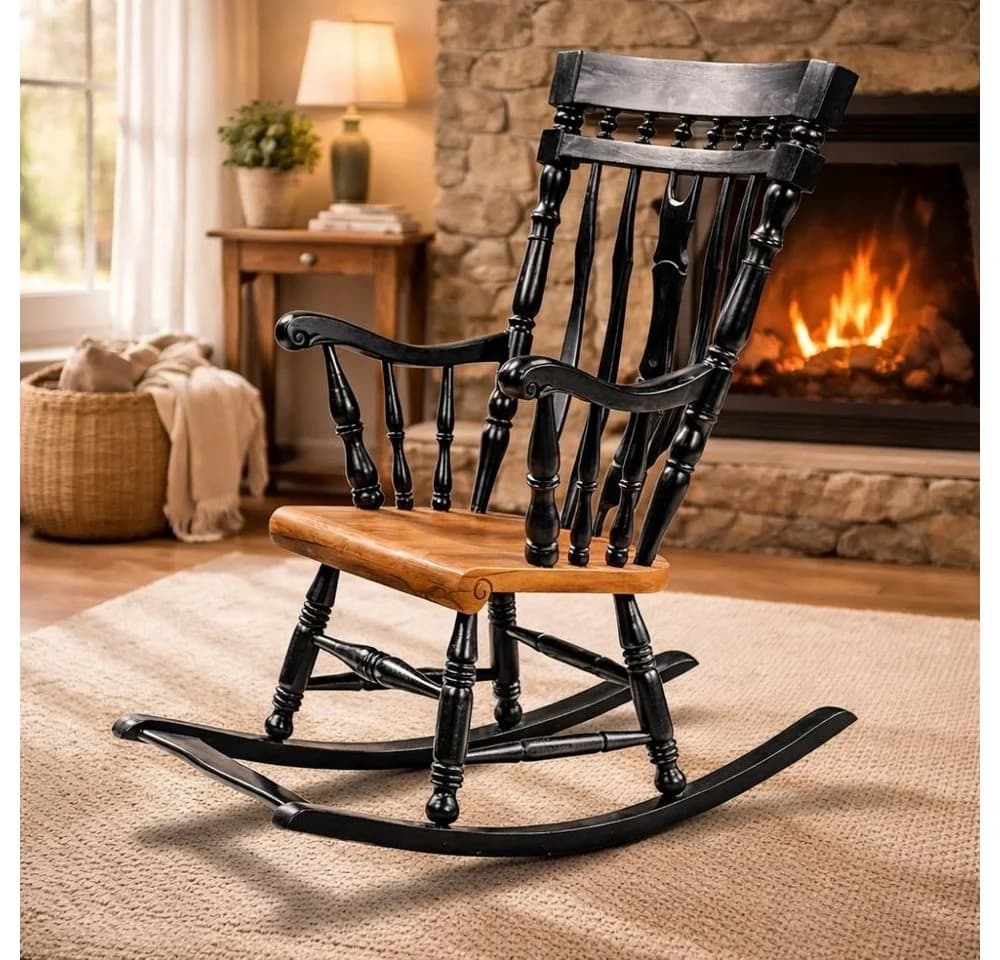 LebensWohnArt Schaukelstuhl SCANDI Teakholz Braun/Schwarz - Bild 2