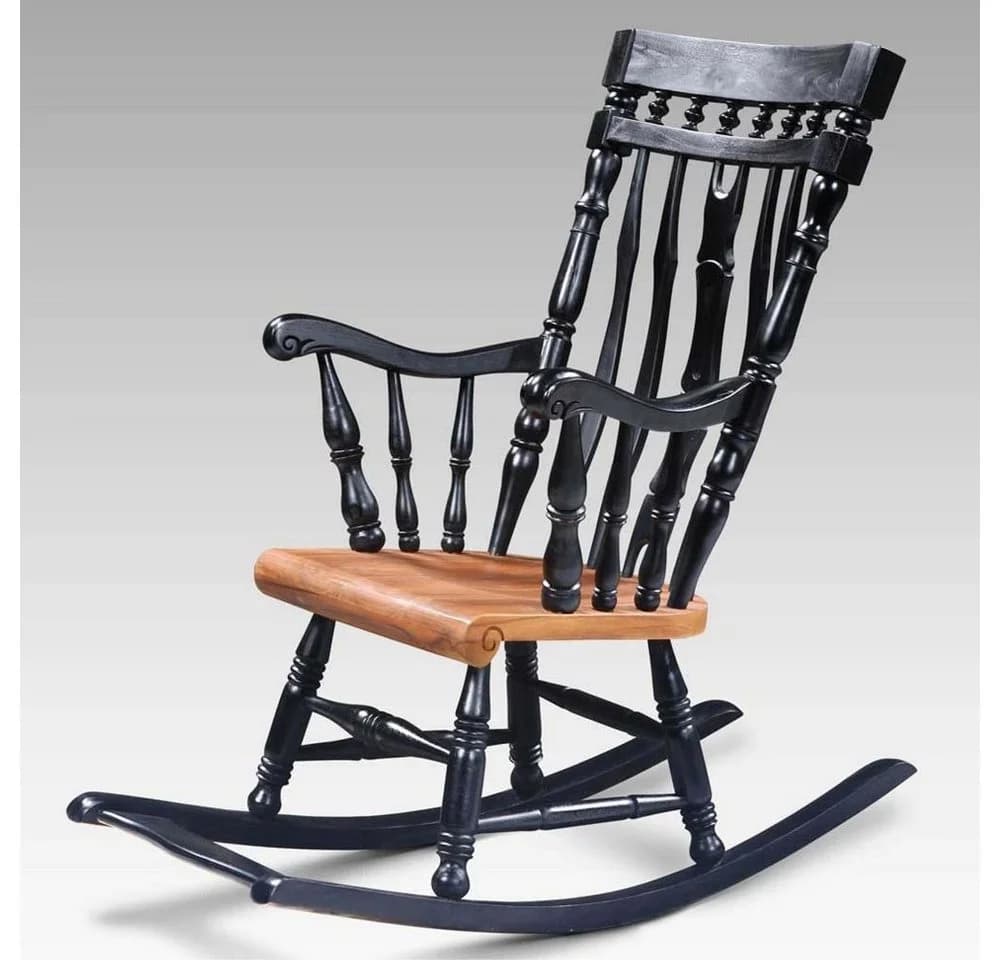 LebensWohnArt Schaukelstuhl SCANDI Teakholz Braun/Schwarz - Bild 3