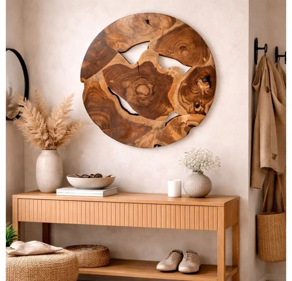 LebensWohnArt Wand-Deko Teakholz rund 60 cm Unikat