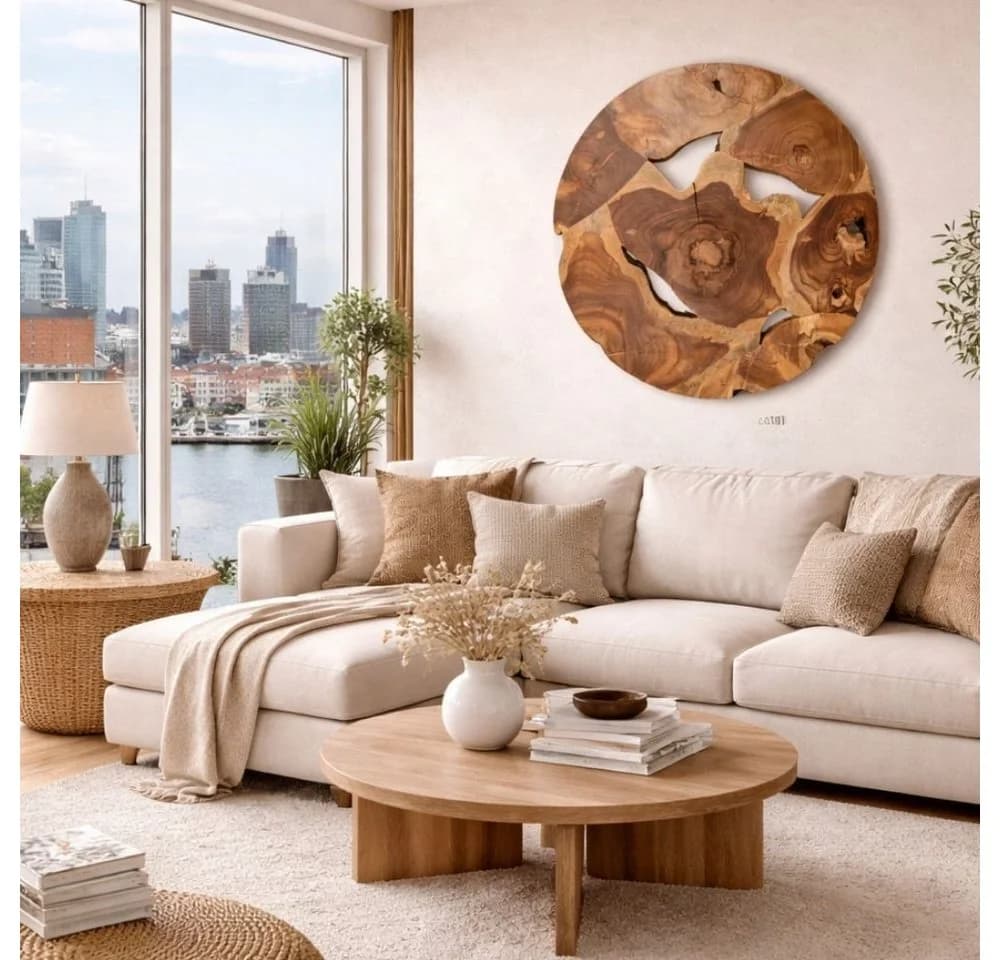 LebensWohnArt Wand-Deko Teakholz Rund 80 cm Unikat - Bild 2