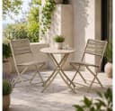 LebensWohnArt Bistro-Set 3-tlg. Taupe mit Klappstühlen und Rundem Tisch Bild 2