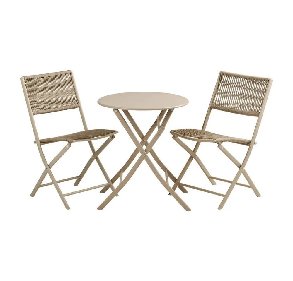 LebensWohnArt Bistro-Set 3-tlg. Taupe mit Klappstühlen und Rundem Tisch - Bild 3