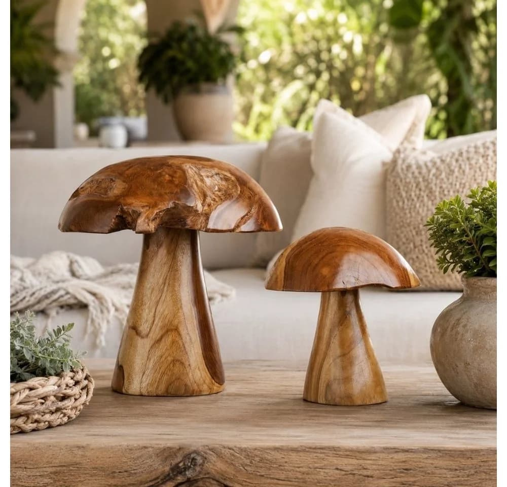 LebensWohnArt Teak-Deko-Pilze 2er Set JAMUR Braun
