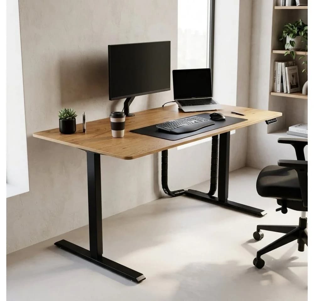 LebensWohnArt Höhenverstellbarer Schreibtisch KANTOR Eiche Schwarz - Bild 2