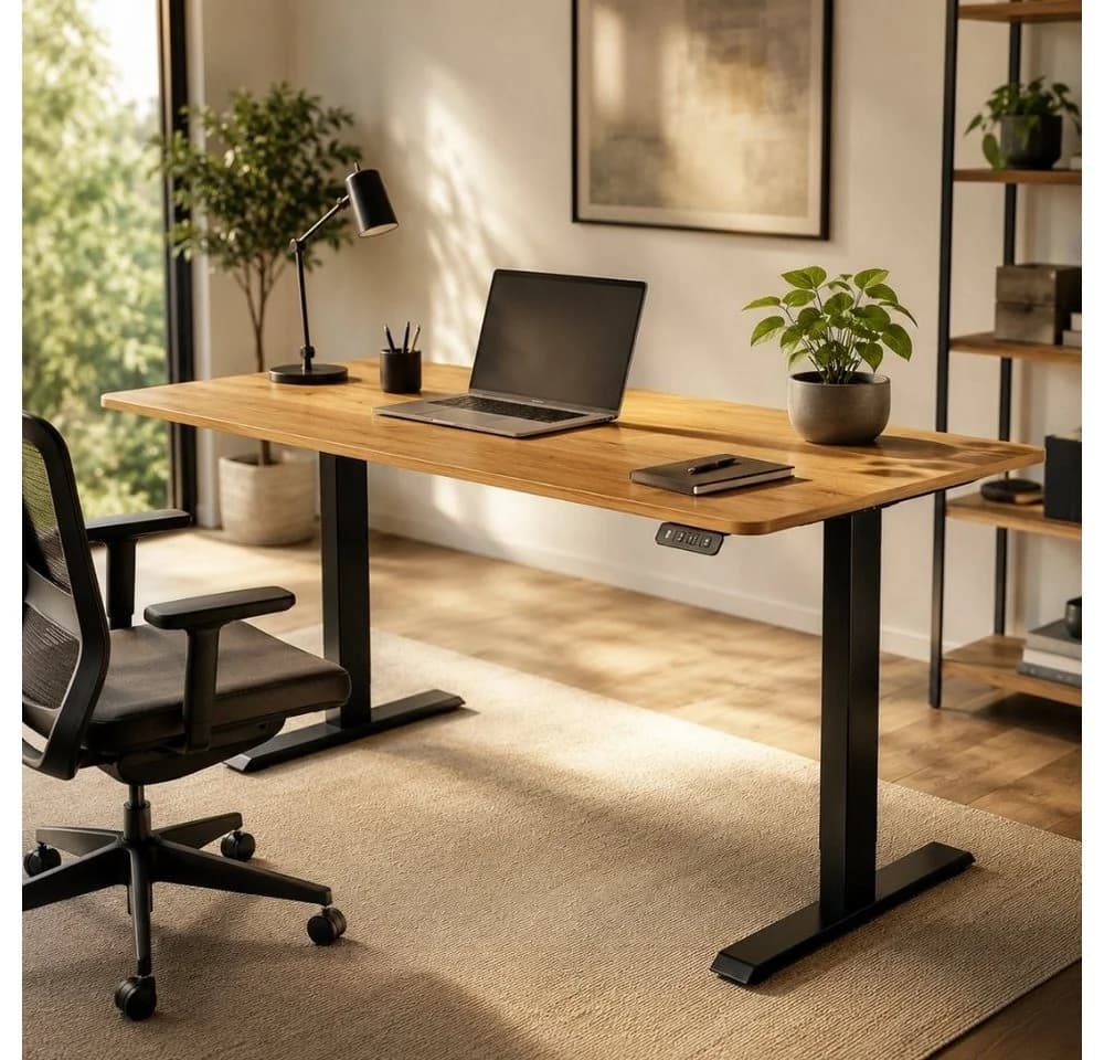 LebensWohnArt Höhenverstellbarer Schreibtisch KANTOR Eiche Schwarz - Bild 3