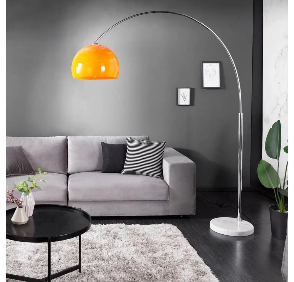 cagü Bogenlampe LUXX Orange mit weißem Marmorfuß höhenverstellbar