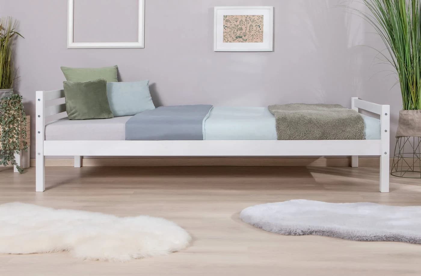 Jugendbett TICAA Weiß Kiefer Massivholz mit Rollrost - Bild 2