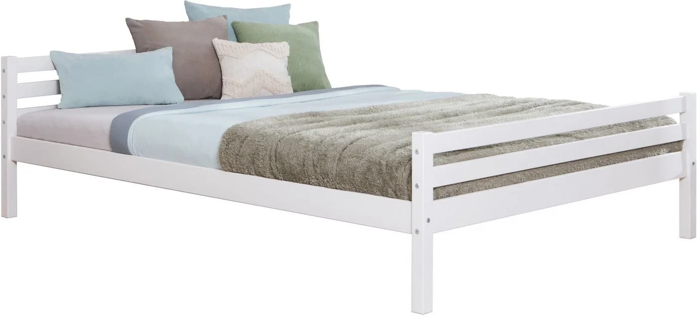 Jugendbett TICAA Weiß Kiefer Massivholz mit Rollrost