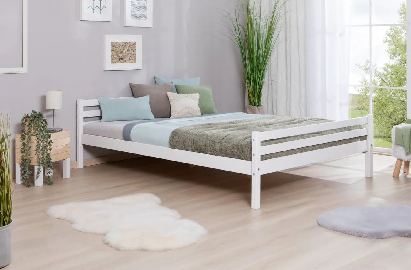 Jugendbett TICAA Weiß Kiefer Massivholz mit Rollrost - Bild 2